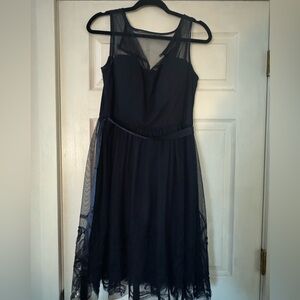 Elegant Navy Sheer Swirl Dress